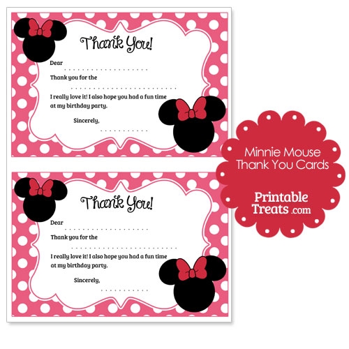 Printable Minnie Mouse Thank You Cards Printable Treats