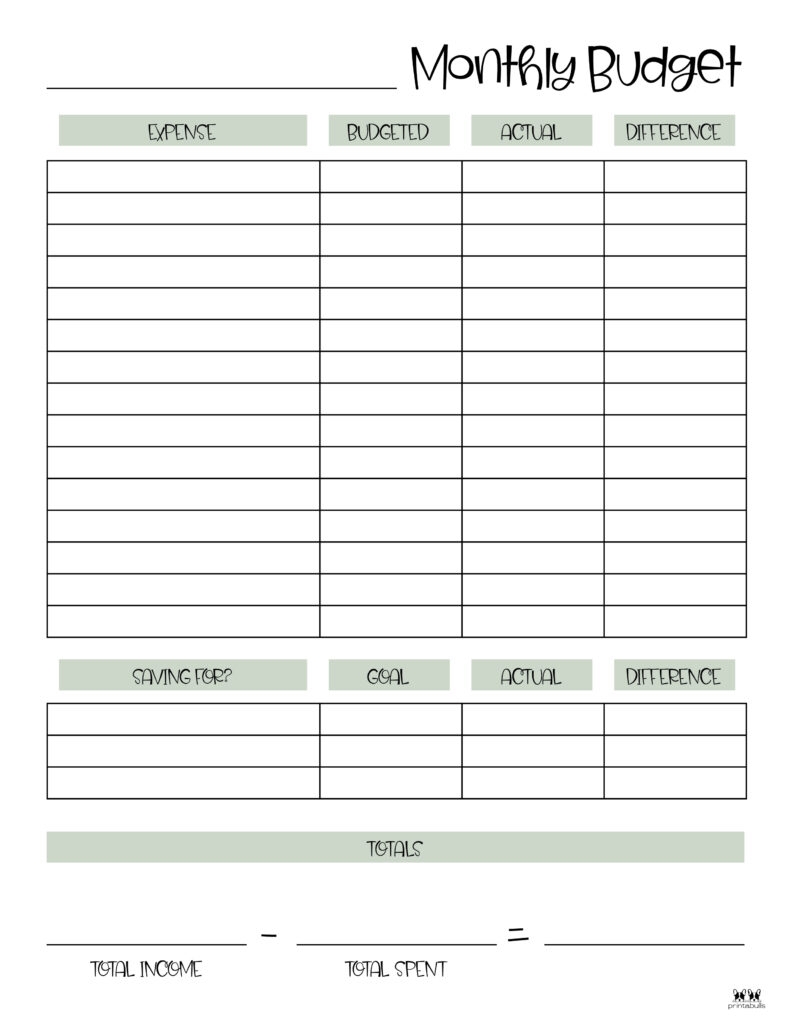 free monthly budget template printable
