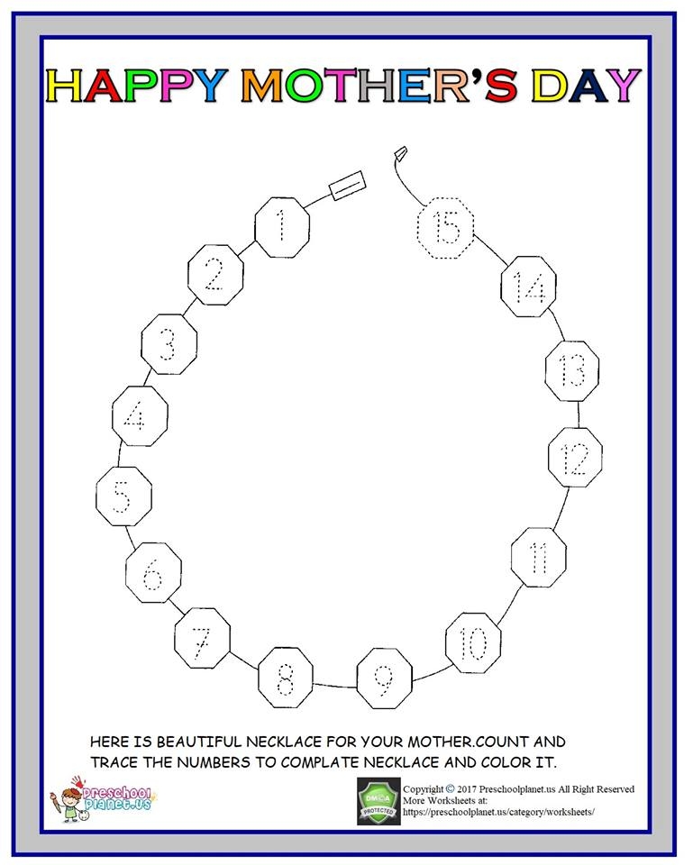 Printable Mothers Day Number Worksheet Preschoolplanet