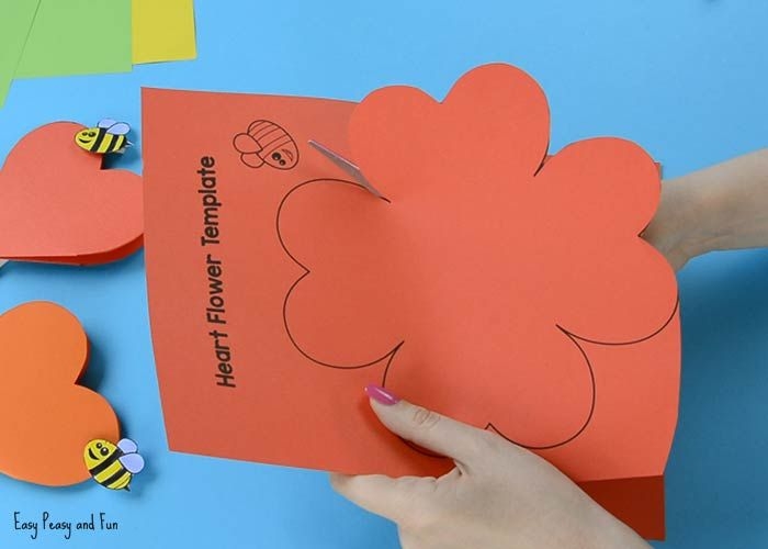 Printable Paper Heart Flower Craft Template