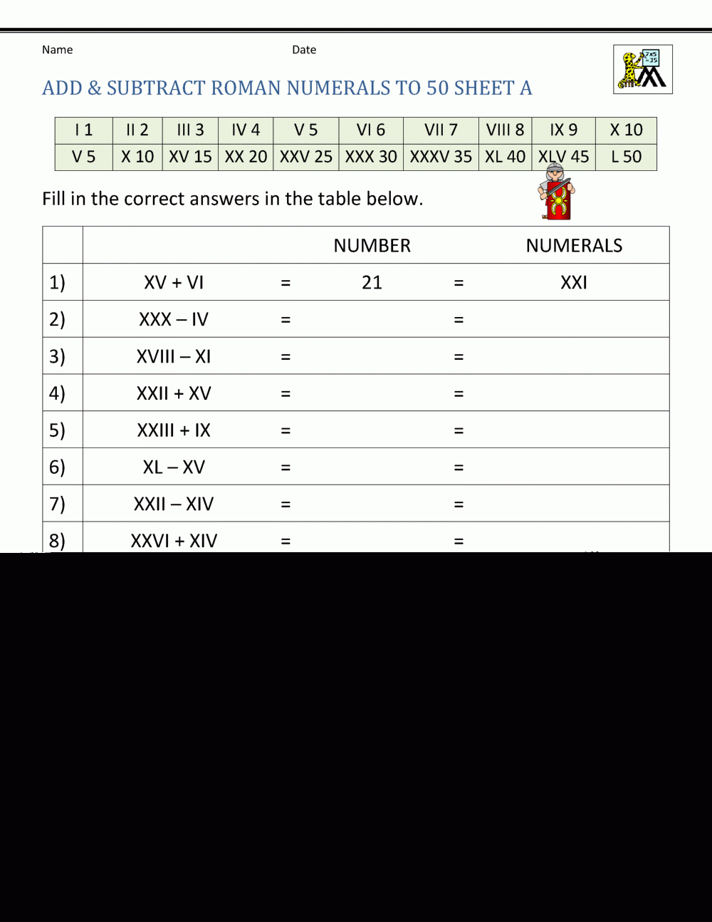 Printable Roman Numerals Worksheet For Kids PrintableRomanNumerals