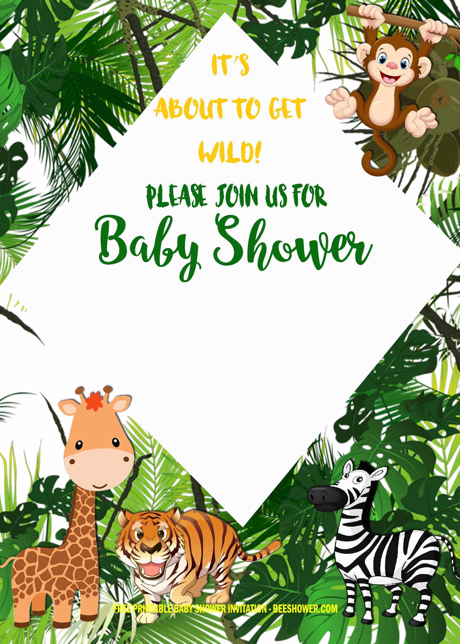 Printable Safari Baby Shower Invitation Template Editable Cute Hot 