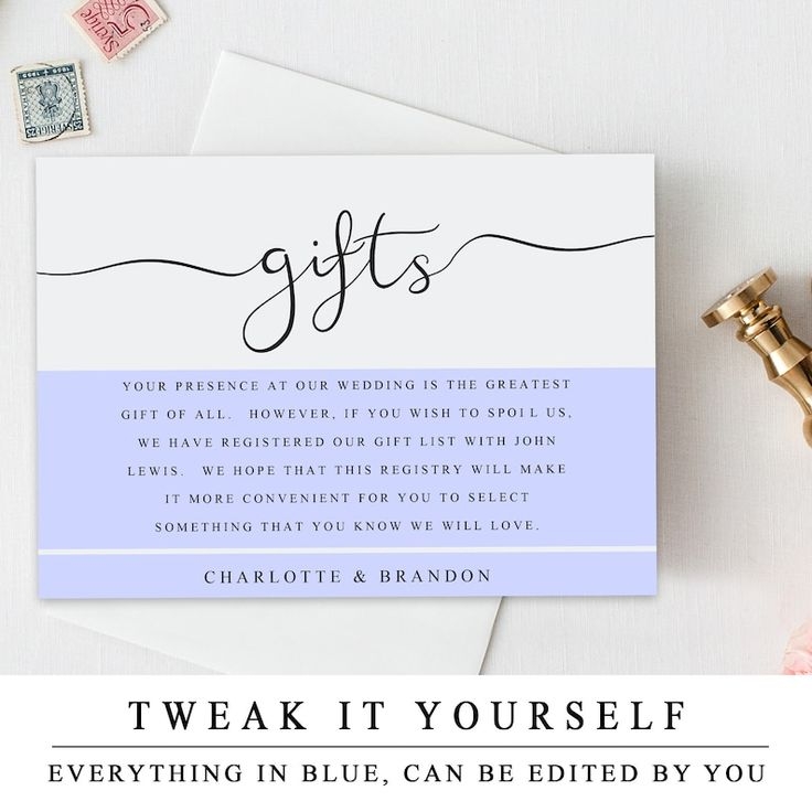 Printable Wedding Gift Registry Template Wedding Insert Cards Elegant
