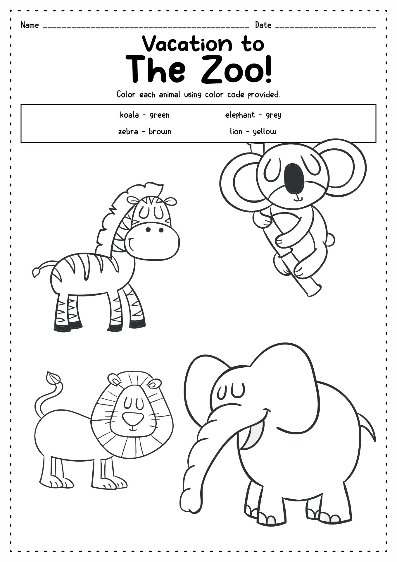 Printable Zoo Animals Worksheets For Kindergarten