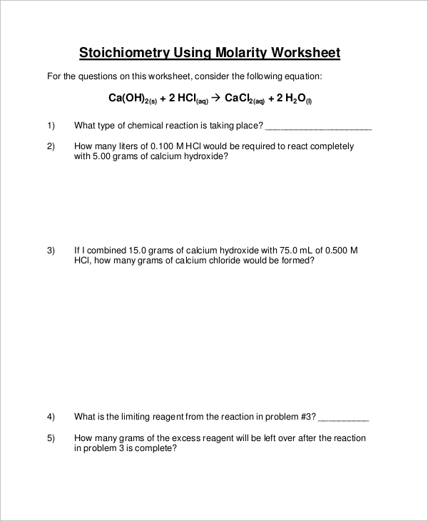stoichiometry worksheets