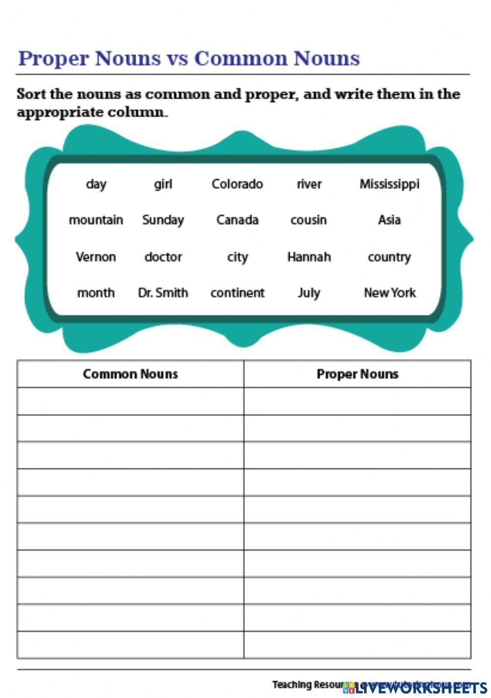 proper and common nouns worksheet