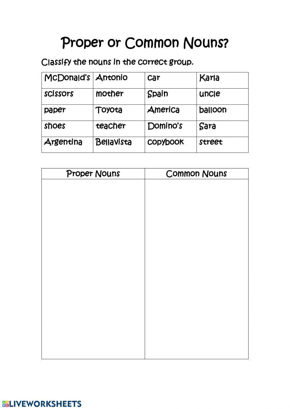 noun proper noun worksheet