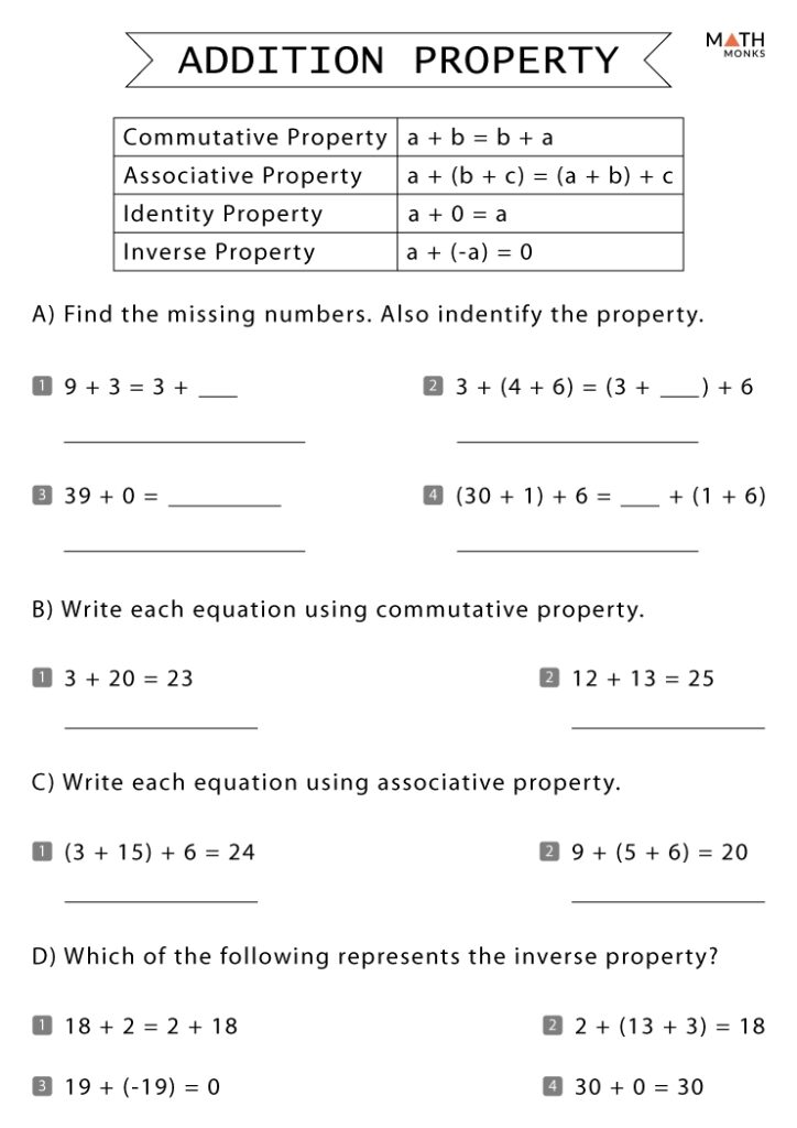 Properties Of Addition Worksheets With Answer Key Worksheets Library