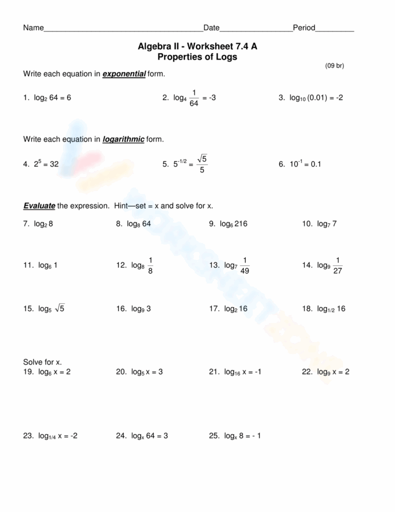 Properties Of Logs Worksheet Worksheets Library