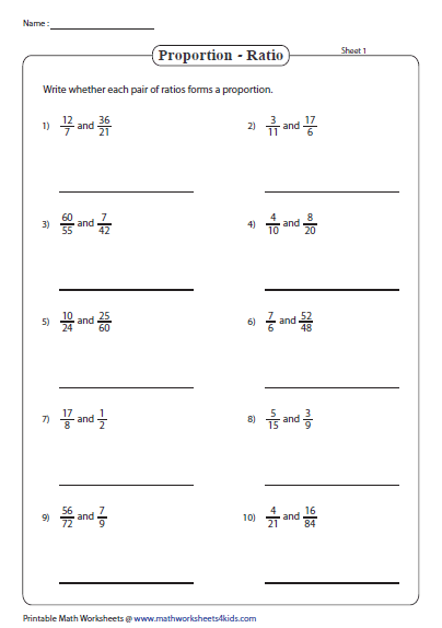 Proportions Worksheets