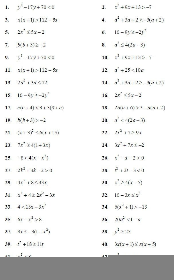 Quadratic Inequalities Worksheet System Quadraticworksheet
