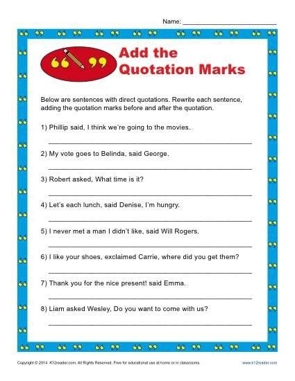 Quotation Marks Worksheets Second Grade Worksheets Master
