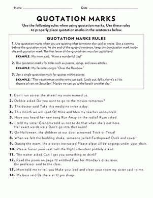 quotation marks worksheets