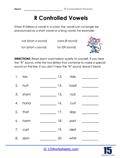 R Controlled Vowels Worksheets 15 Worksheets Worksheets Library