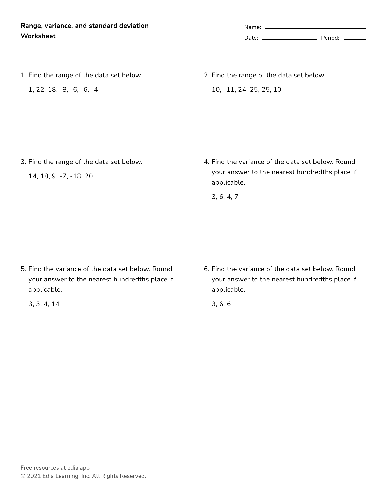 Range Variance And Standard Deviation Worksheet Worksheets Library