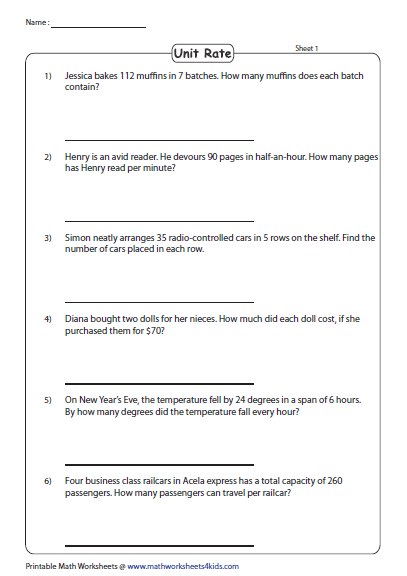 Rates And Unit Rates Worksheets With Word Problems
