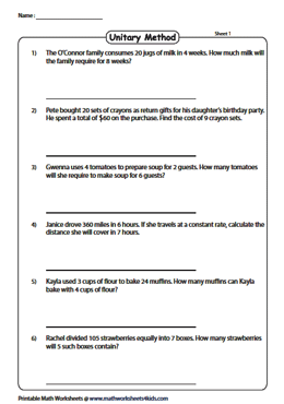 Rates And Unit Rates Worksheets With Word Problems