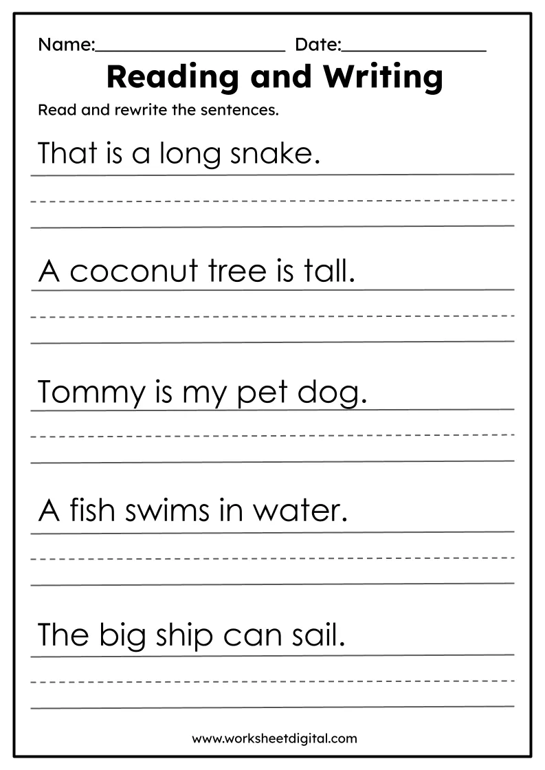 Reading And Writing Practice Worksheet Digital Worksheets Library