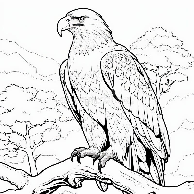 Realistic Bald Eagle Coloring Page For Toddlers Stock Illustration 