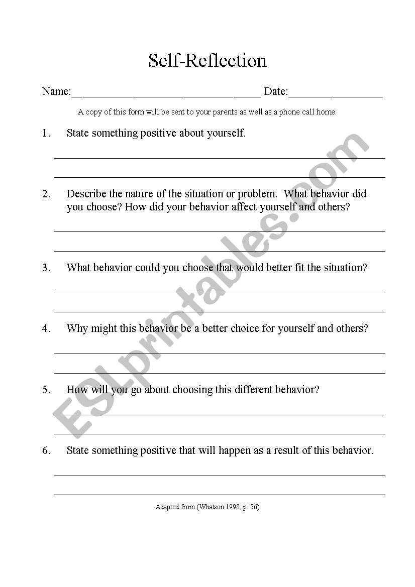 worksheet reflection