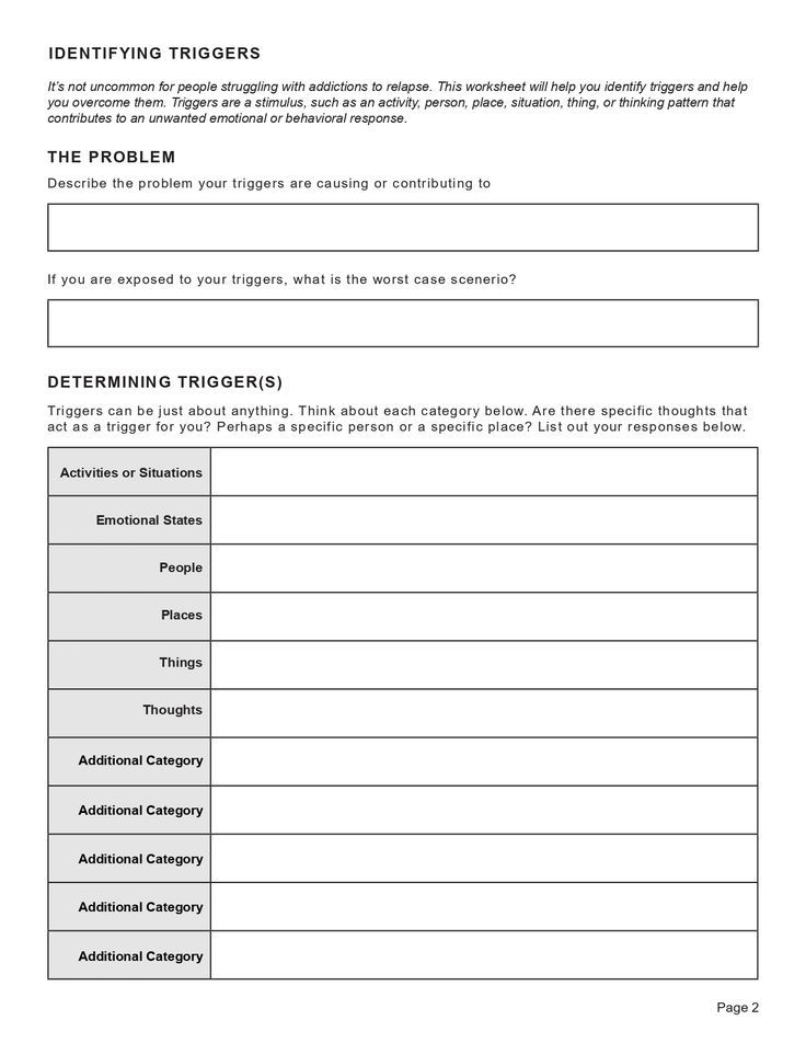 relapse prevention worksheets pdf