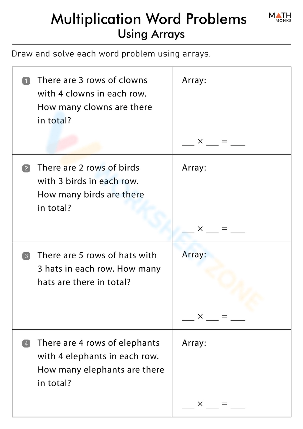multiplication array worksheets