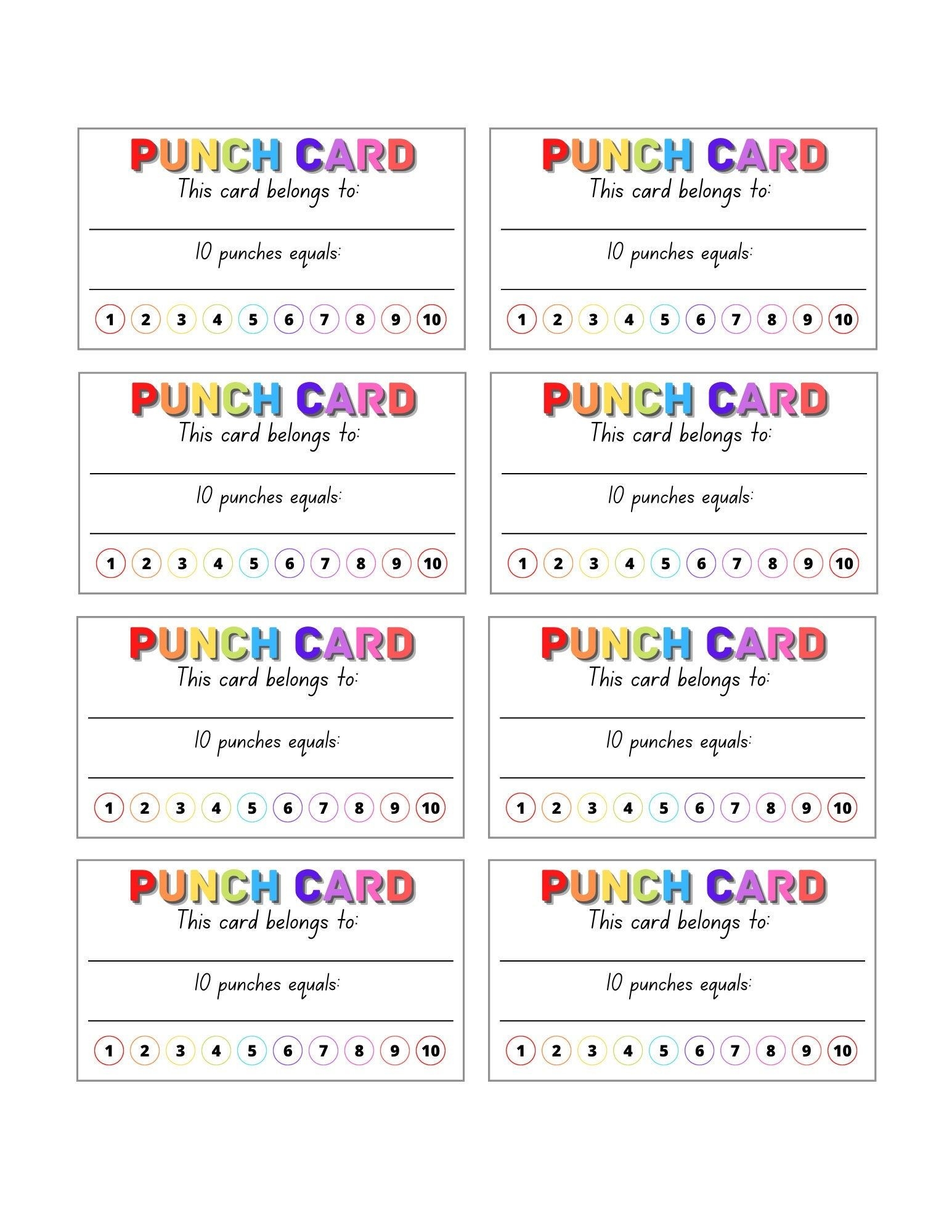 Reward Punch Card Chore Chart Punch Card Children 39 s Behavior Chart