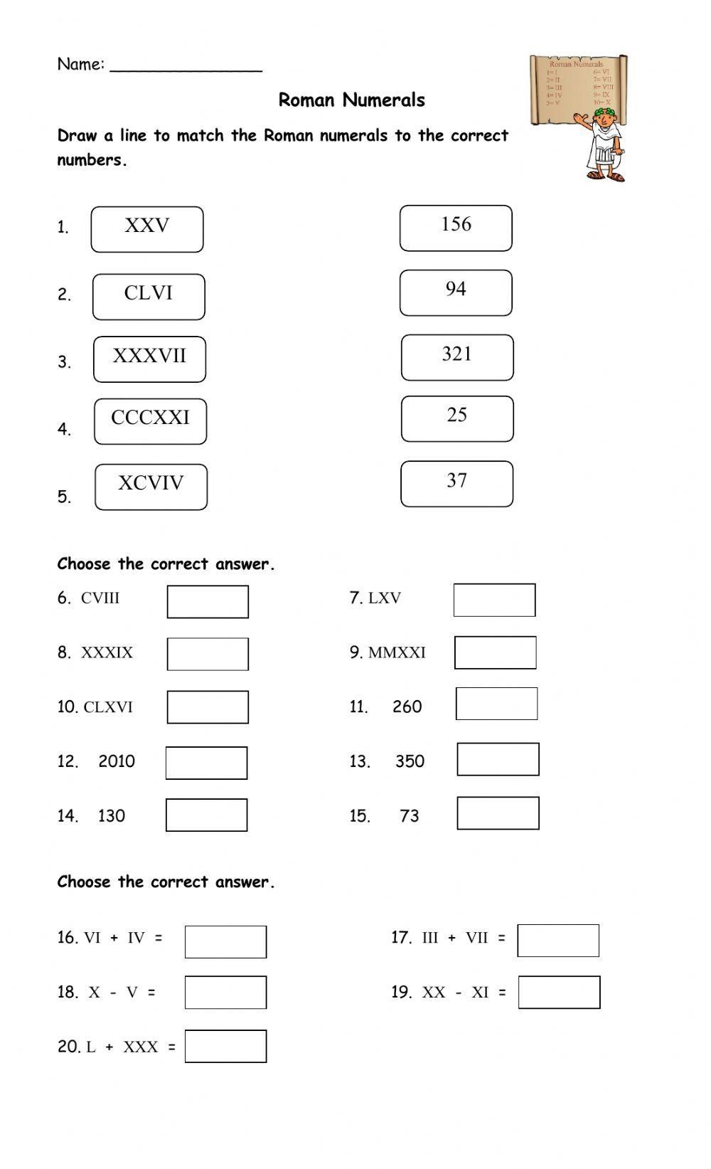 Roman Numerals Online Exercise Live Worksheets Worksheets Library