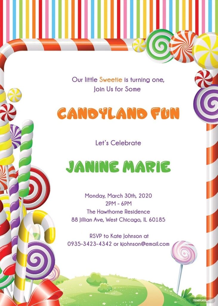Sample Candyland Birthday Invitation Template In Publisher Word