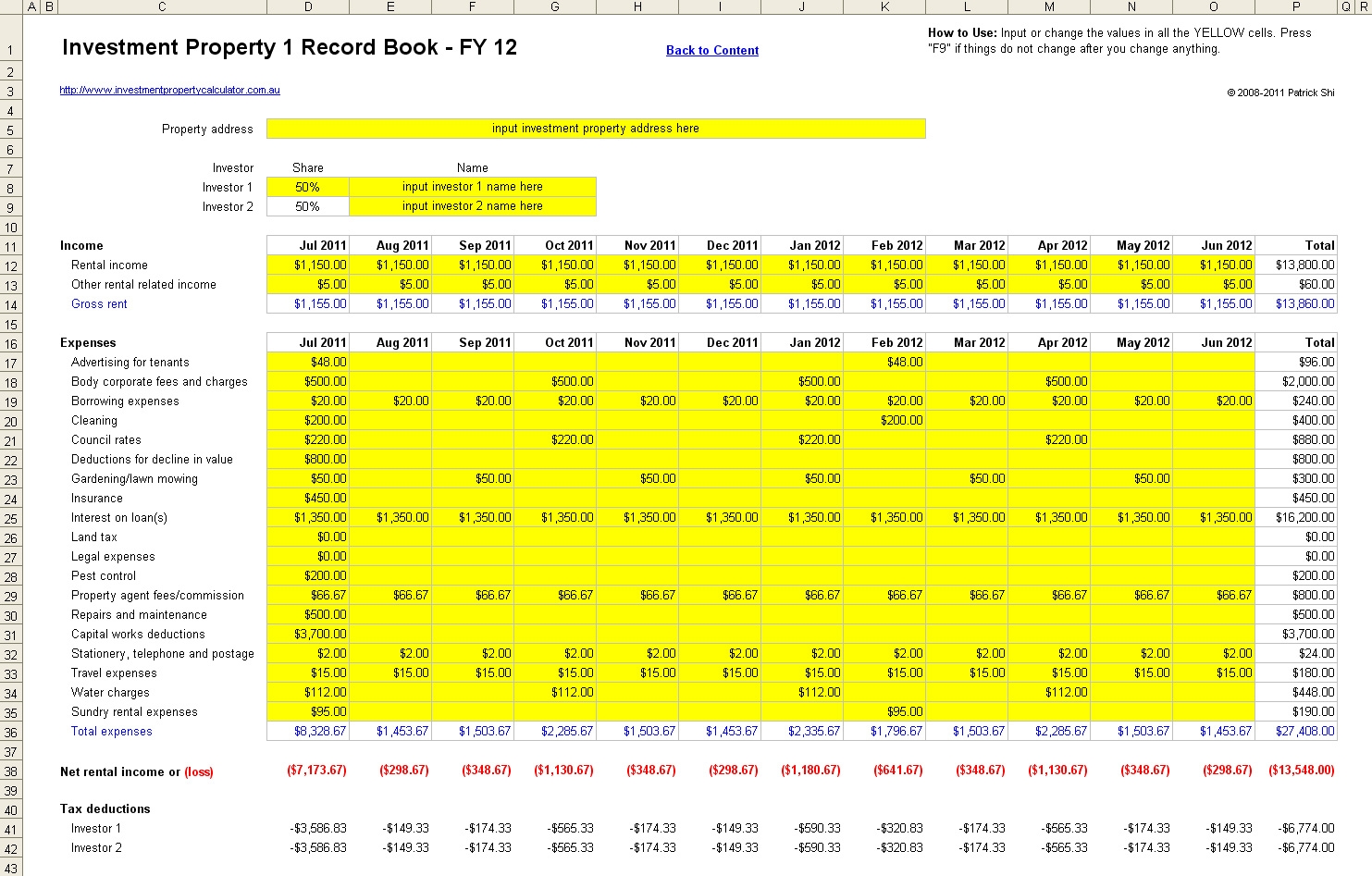 Schedule E Rental Income Worksheet Excel