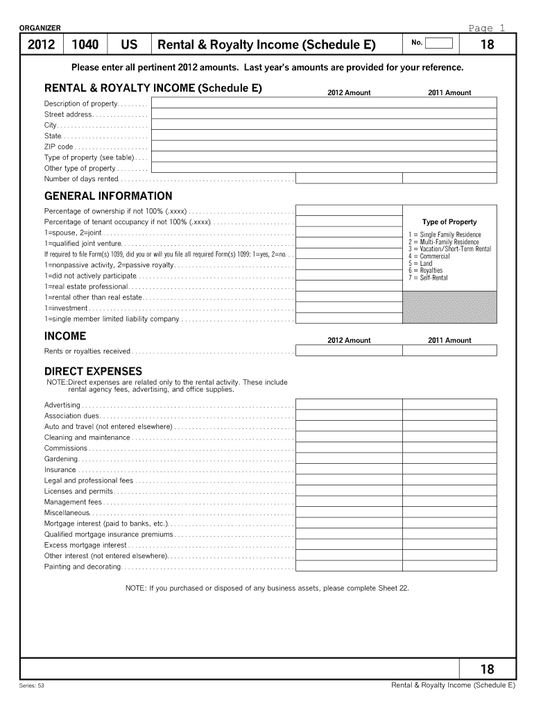 Schedule E Rental Income Worksheet Excel