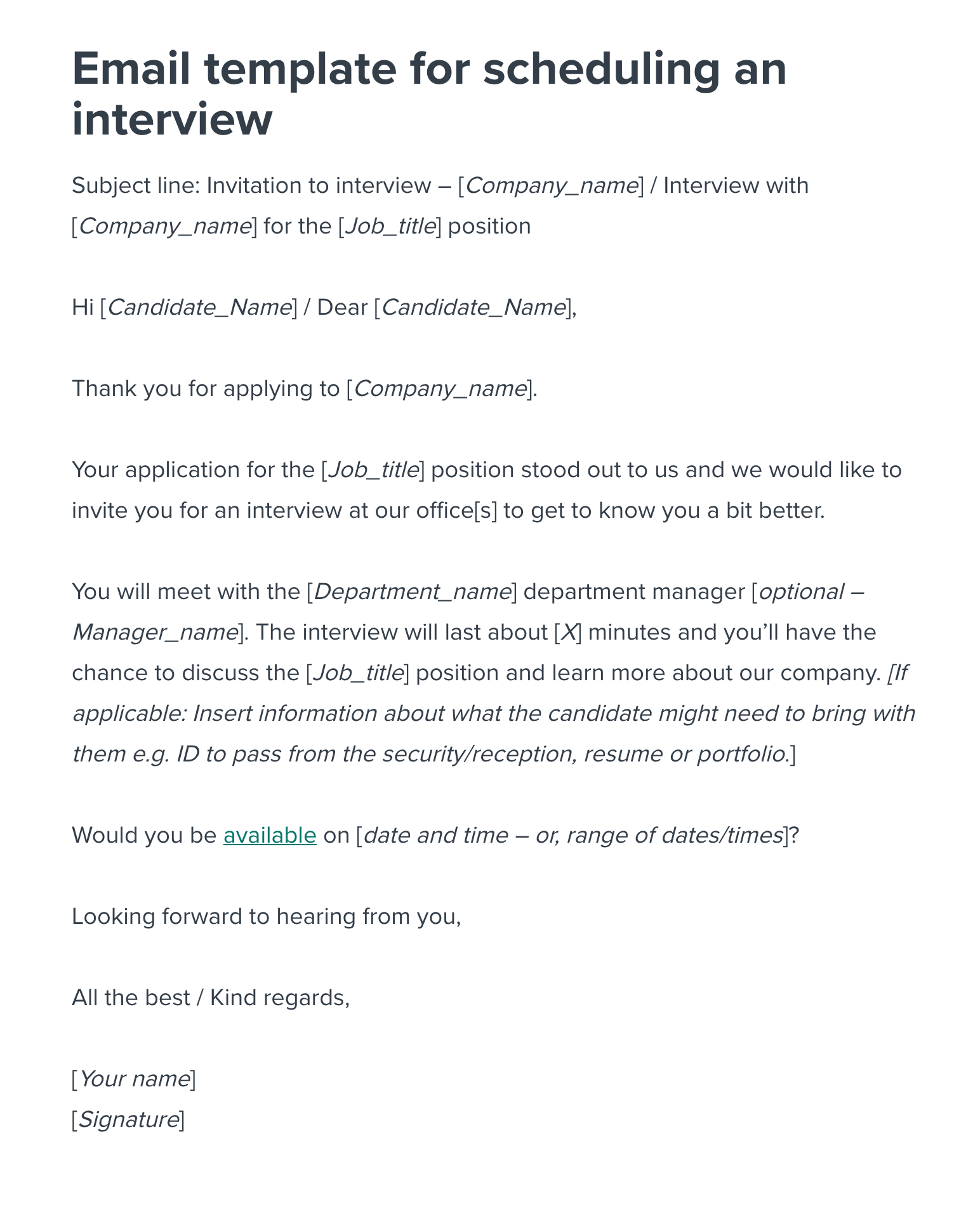 email template inviting candidate to interview