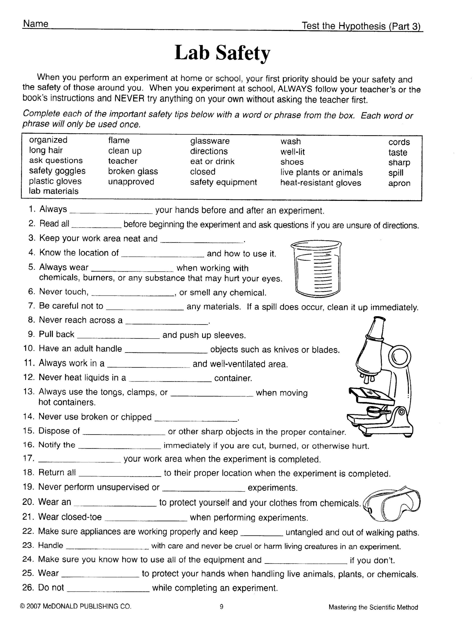 Science Safety Worksheet Free Worksheets Samples