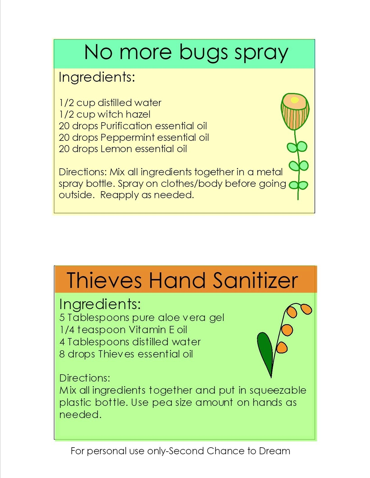 Second Chance To Dream Printable Essential Oil Recipe Cards 