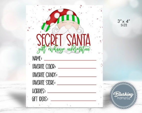 SECRET SANTA Gift Exchange Cards Printable christmas Gift Wish 