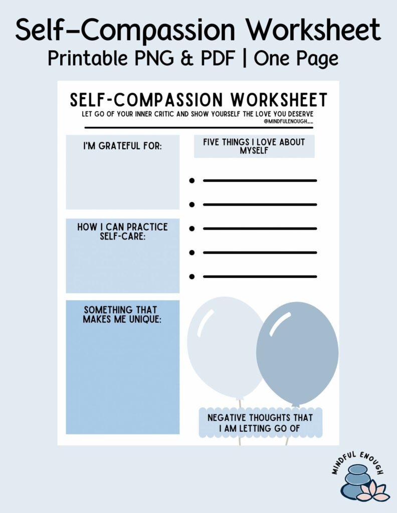 Self Compassion Worksheet Treat Yourself Like A Friend Mentally