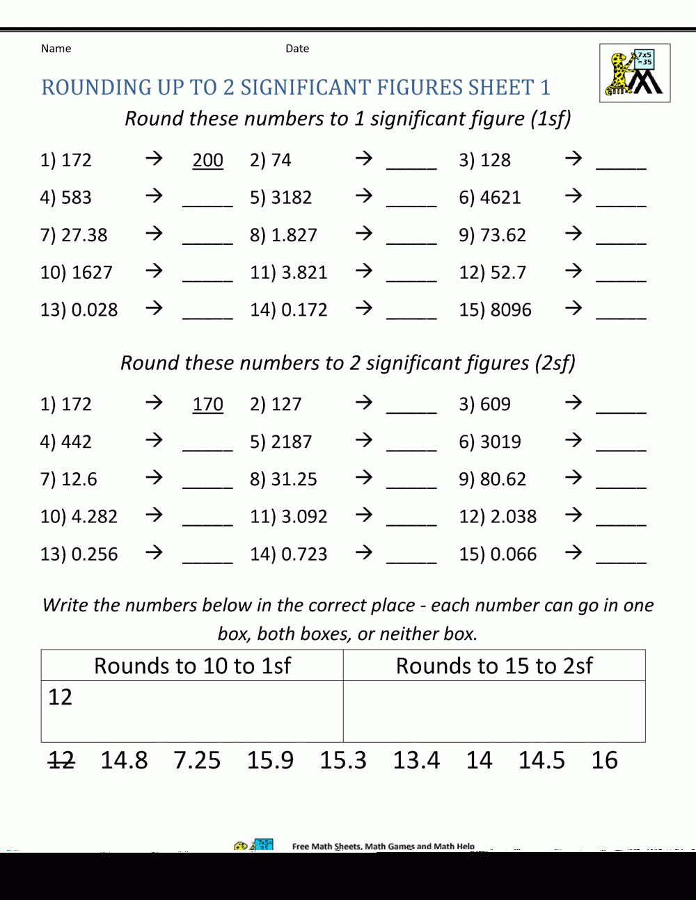 Significant Figures Practice Worksheet E streetlight