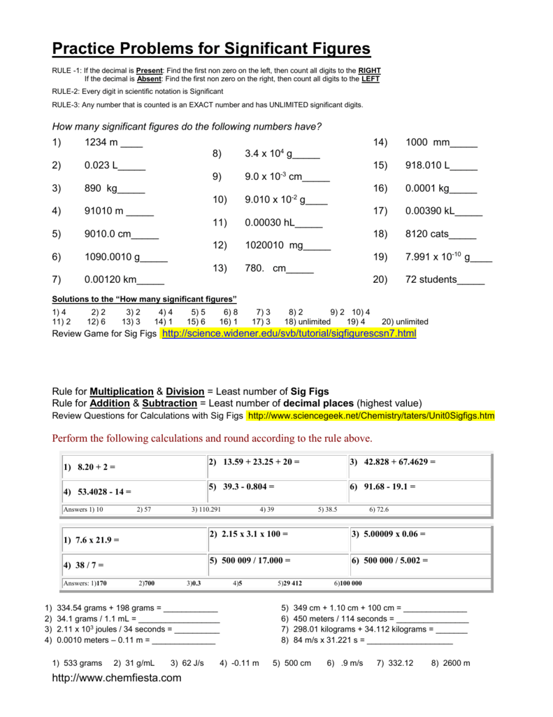 significant figures practice worksheet