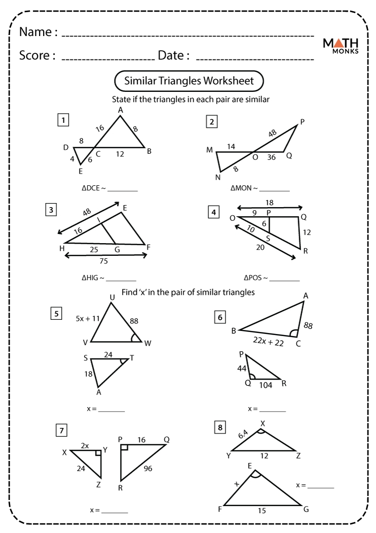 similar triangles worksheet with answers pdf