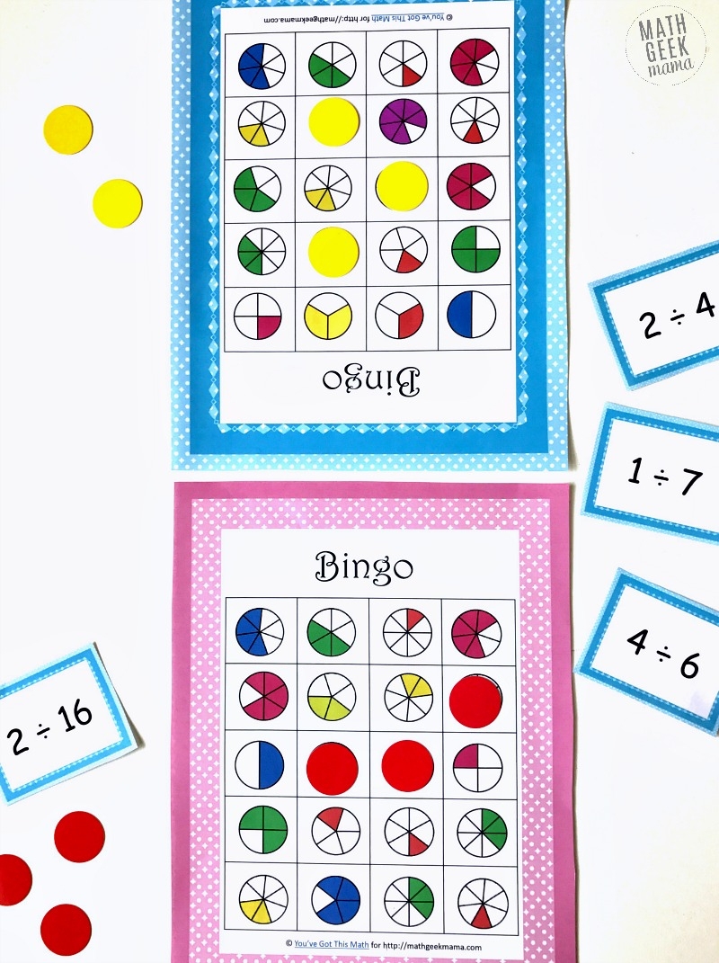 printable fraction bingo cards