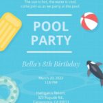 Simple Summer Pool Party Invitation Template Illustrator Word