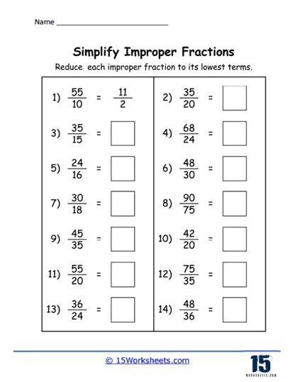 Simplifying Improper Fractions Worksheets 15 Worksheets 