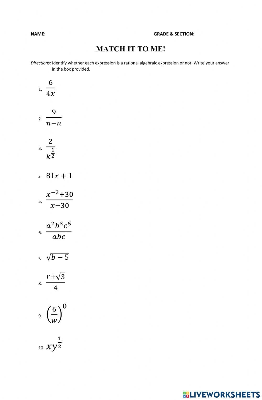 Simplifying Rational Expressions Worksheets Library