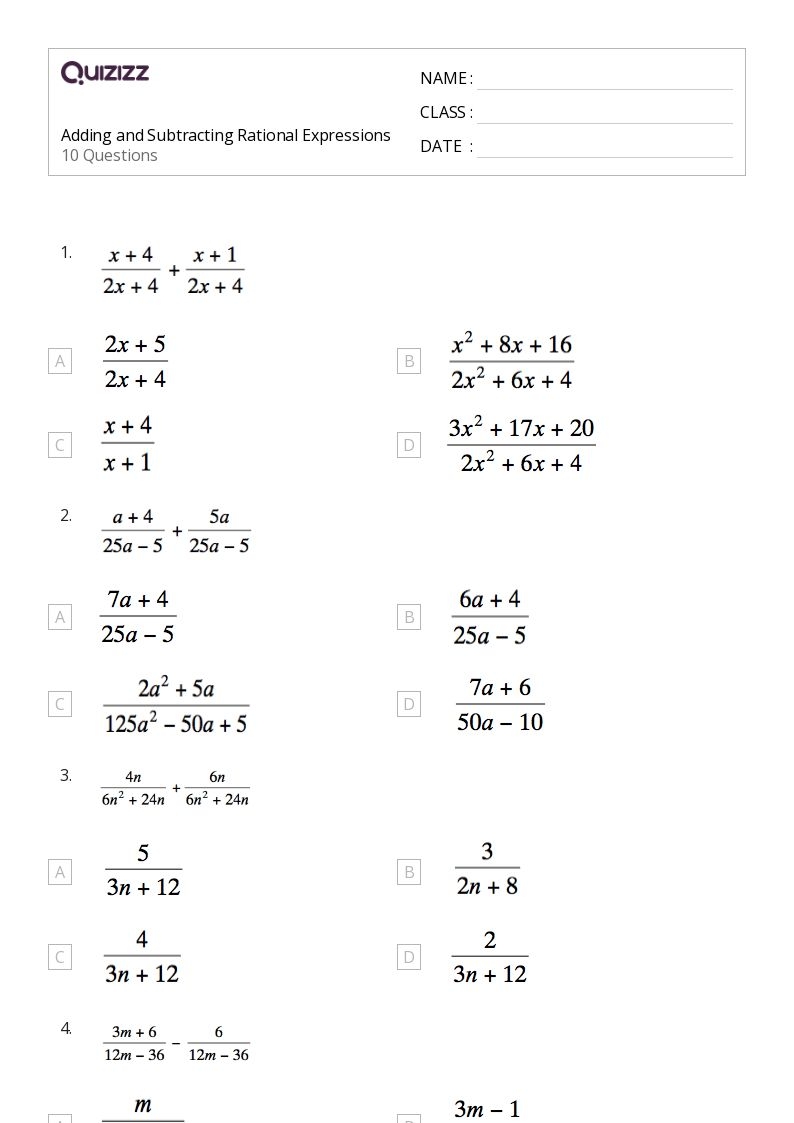 Simplifying Rational Expressions Worksheets Worksheets Library