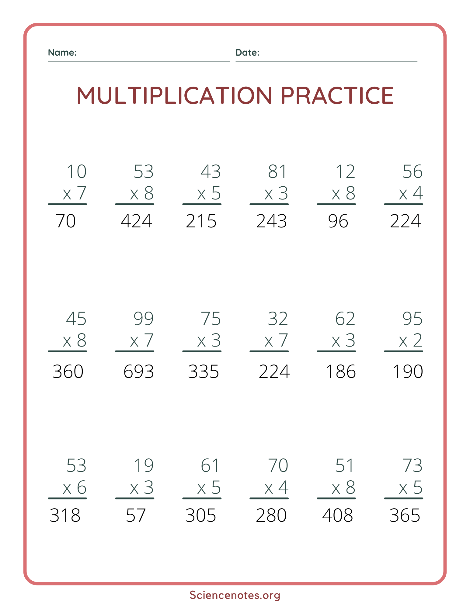 4 digit x 1 digit multiplication worksheet