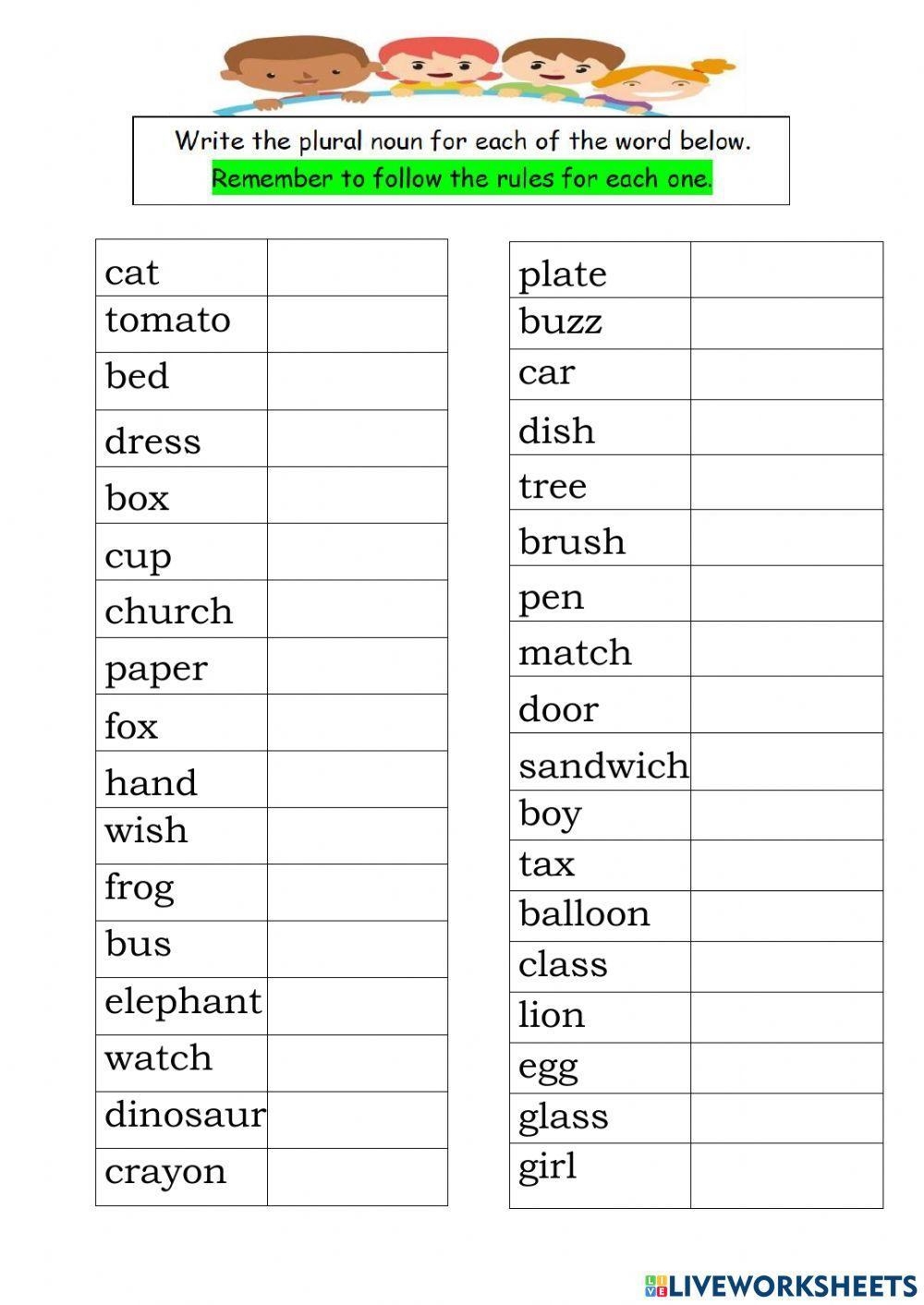 Singular Plural Nouns Interactive Worksheet Live Worksheets 