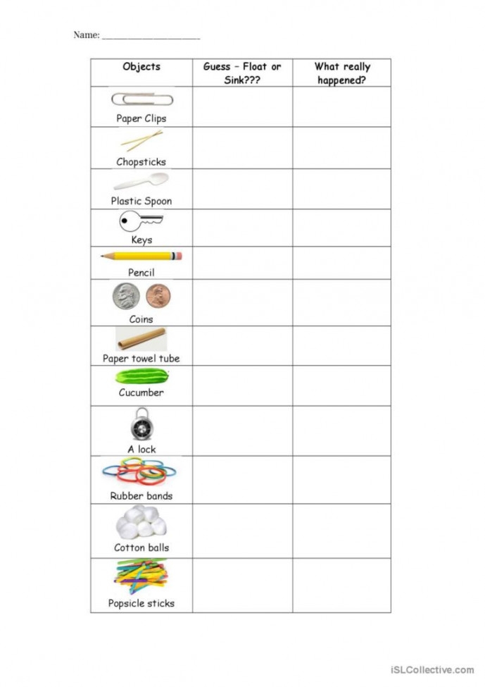 Sink Or Float Worksheet Martin Lindelof