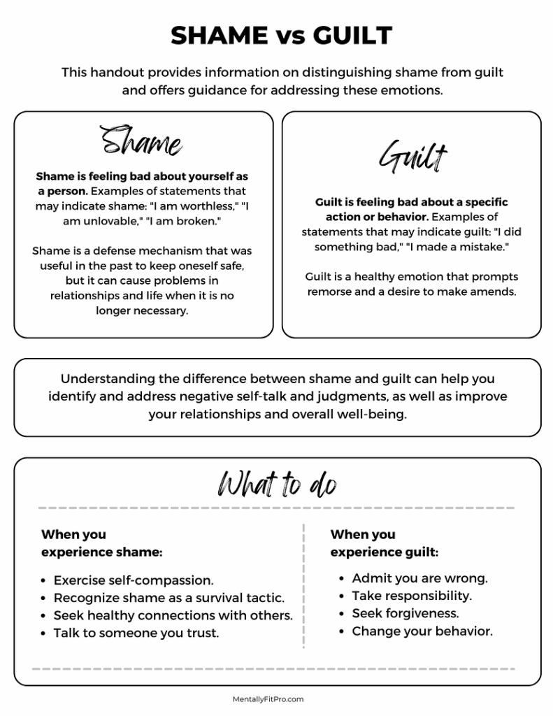 Skill 42 Guilt Vs Shame Core IQ Worksheets Library