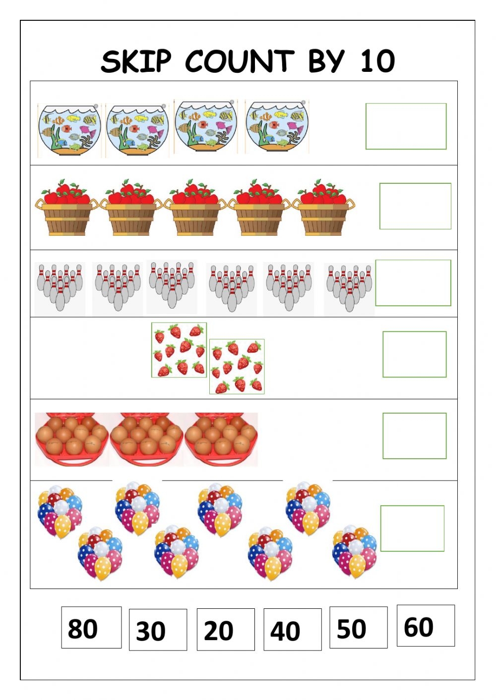 skip counting by 10 worksheets