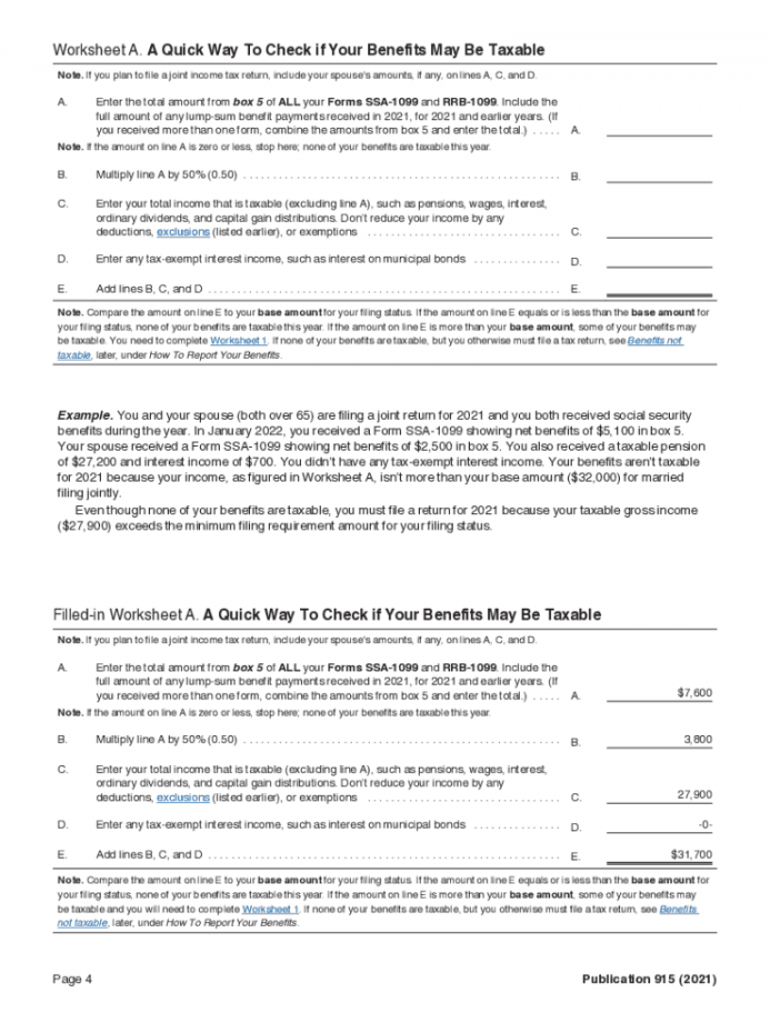 social security taxable benefits worksheet